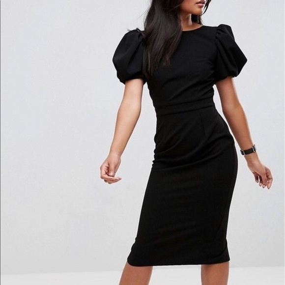 ASOS Dresses & Skirts - ASOS Black Puff Sleeve Midi Pencil Dress